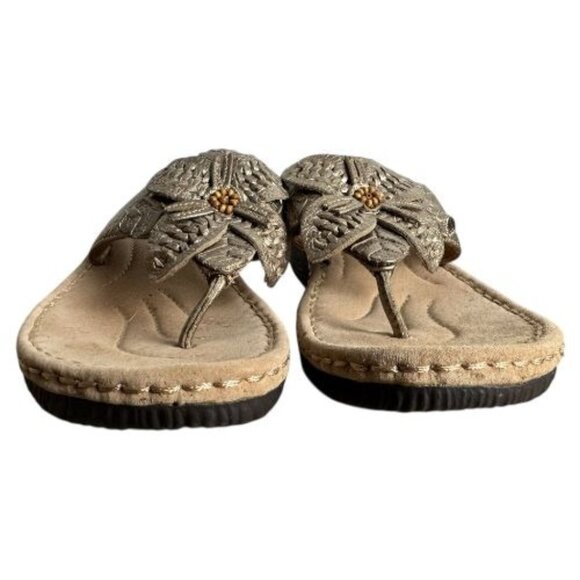 Clarks Artisan Metallic Leather Floral Slide Sandals Gold Comfort Women's 7.5M - Picture 5 of 11